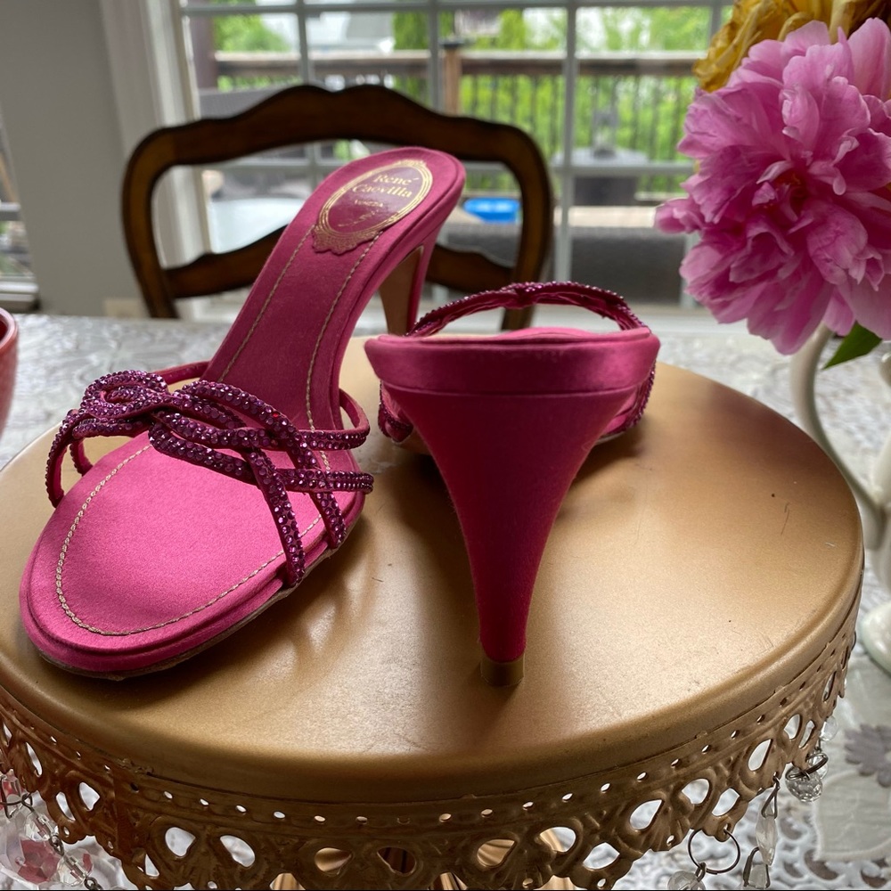 RENE CAOVILLA  PINK CRYSTAL SLIP ON HEELS 7.5 37.5
